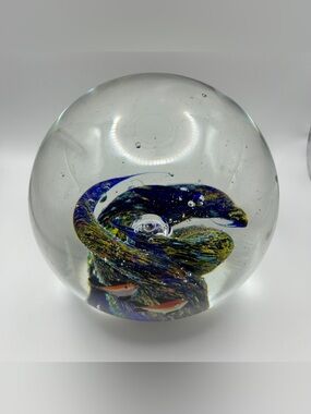 Murano Style Art Glass Sphere Ball Paperweight Fish Aquarium Tropical Reef
